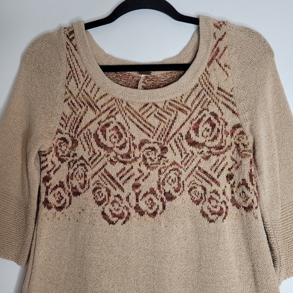 Free People Tan Knit Rose Tunic Top - Picture 9 of 11